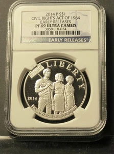 2014 P. CIVIL RIGHTS ACT 1964 PF 69 NGC EARLY RELEASE PROOF SILVER DOLLAR - Picture 1 of 1