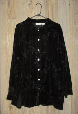 Jaclyn Smith Classic Long Sleeve Floral Burnout Button Down Top Womens Size 2X - Image 1 of 4