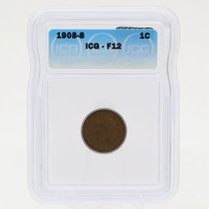 1908 S Indian Head Cent F 12 ICG San Francisco - Picture 1 of 2