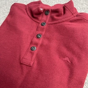 Tommy Bahama Maglione Uomo XL Rosso Henley Manica Lunga - Foto 1 di 5