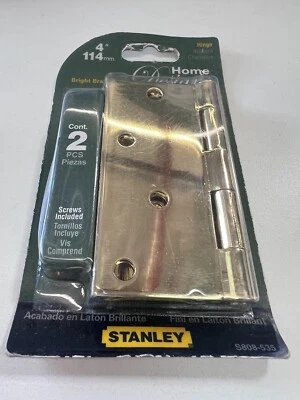 Stanley Home Designs 4" / 114mm Bright Brass Set Of 2 Hinges & Screws S808-535 - Image 1 of 2