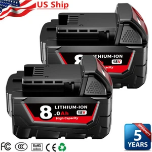 2X Battery For Milwaukee for M18 18V Lithium 8.0 AH Extended Capacity 48-11-1860 - Picture 1 of 14