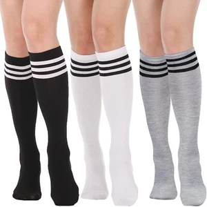 Womens Knee High Socks-Stripes Tube Socks Cotton Casual Athletic Sock Leg Warmer - Picture 1 of 10