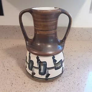 Mid Century Harsa Israel Hand Painted Abstract 10" Pottery Double Handle Vase - Picture 1 of 8