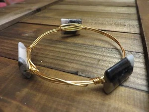Brazalete Hecho en EE. UU. Inspirado en Diseñador 24KT GP Alambre Arco Iris Amazonite $79 - Imagen 1 de 1