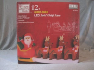 NEW 12 Foot Santa & Reindeer Sleigh Scene Christmas LED Airblown Yard Inflatable - Picture 1 of 5