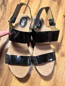 Clarks Artisan Women's Size 11 Sandals Leather Wedge Heels Black New Read - Picture 1 of 9
