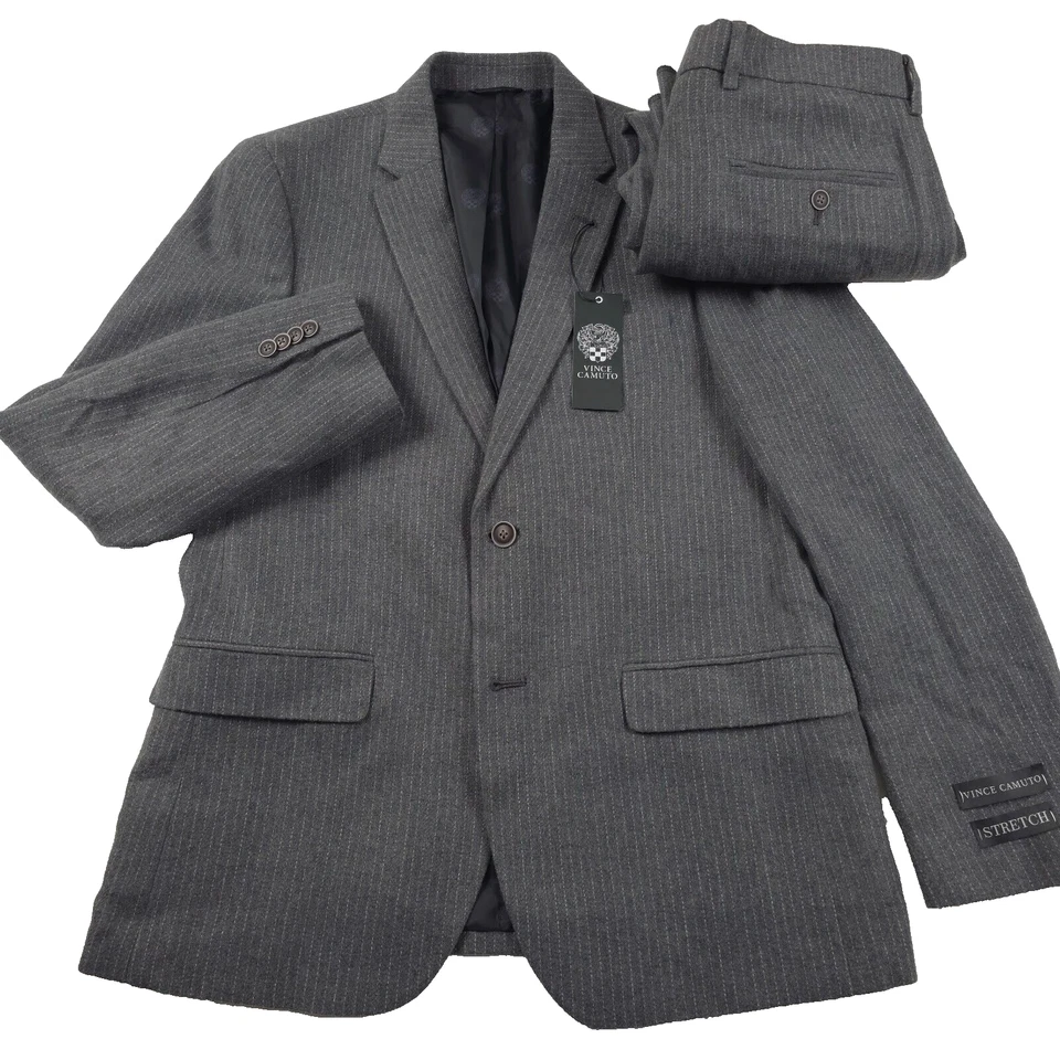 Vince Camuto Bell Slim Stretch Winter Weight Gray Striped Suit Mens 42R X 35W - Image 1 of 4