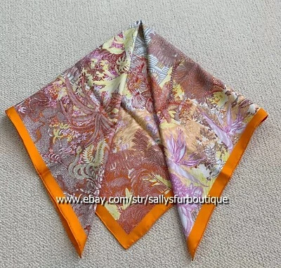 Sally Boutique 18 Momme Twill Silk Wrap Scarf Garden Print Double Face Shawl 35" - Image 1 of 4