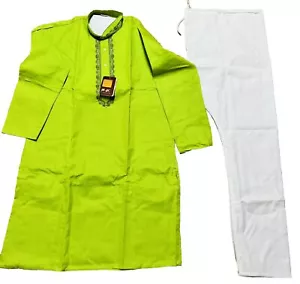NUEVO CON ETIQUETAS JUEGO DE PIJAMAS KURTA PARA HOMBRE ALGODÓN TALLA 40 M/L verde blanco bordado INDIA- EE. UU. se - Imagen 1 de 10