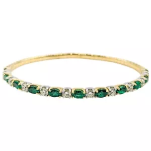 1.50ct Natural Round Diamond 14k Yellow Gold Emerald Anniversary Bracelet - Picture 1 of 6