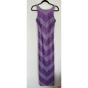 Adrianna Papell Sequin Gown Purple Chevron Formal Dress Open Back Party Silk - Picture 1 of 9
