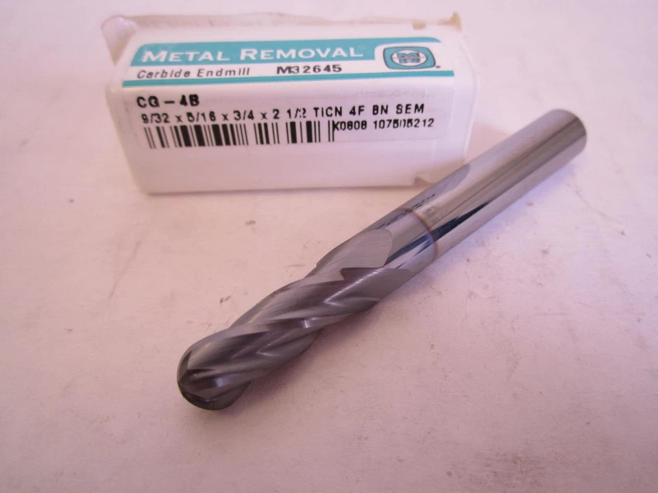 Metal Removal (M32645) 9/32 x 5/15 x 3/4 x 2-1/2" Carbide TiCN Ball Endmill New - Image 1 of 1