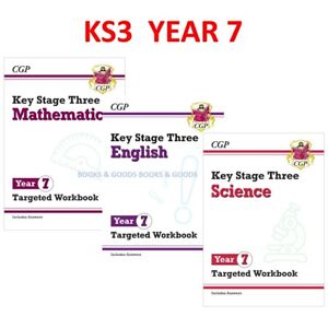 New KS3 Year 7 Maths English Science Targeted Workbooks with Answers Cgp
