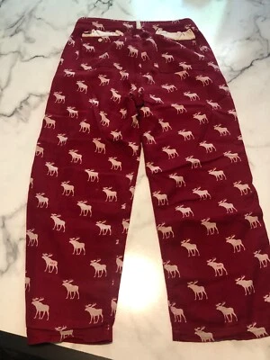 Abercrombie Lounge Pants Women's Small Red White Moose Print Cotton Drawstring - Image 1 of 4