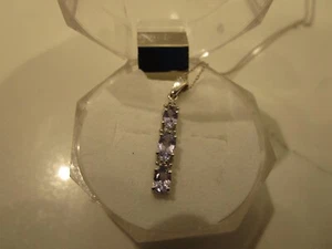 10K WHITE GOLD PENDANT ONLY; 3 PURPLE STONE & 3 SMALL DIAMONDS - Picture 1 of 8