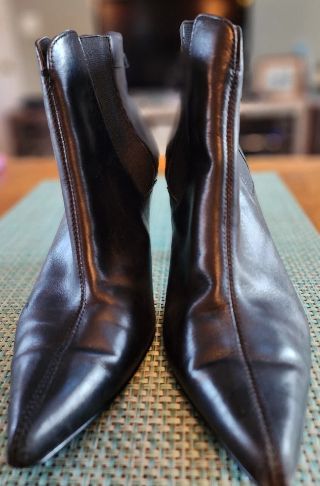 Anne Klein Talla 7.5M Negro Cuero Lateral Elastizado Botines Tacones Talla 7.5 M Foto 1 de 4