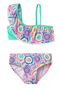 Cat & Jack Pink Asymmetrical Flounce Bikini 2-Pc. Set Swimwear Girls XS,S,M,L,XL - Picture 1 of 1