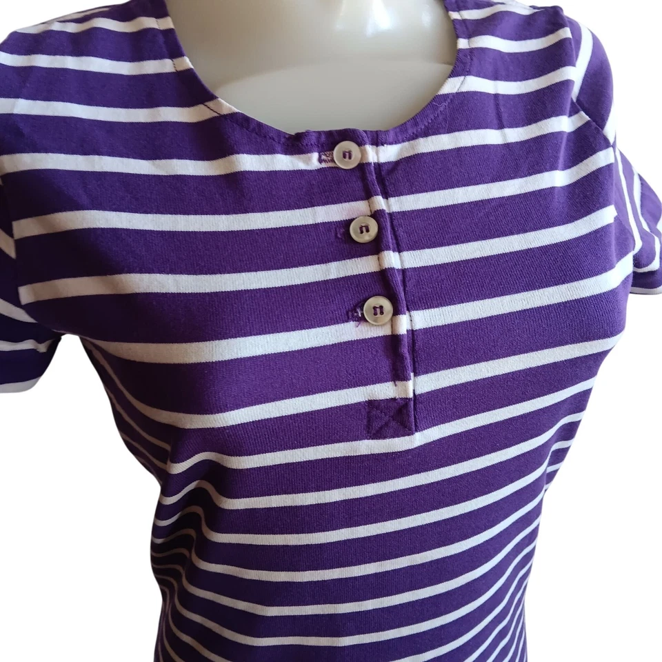 Women's Small Vintage T-shirt Dress Striped Purple Henley Bobbie Brooks 1970's - Image 1 of 4