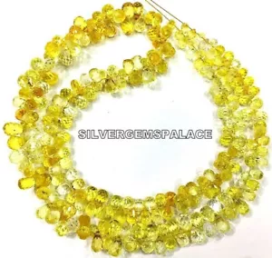 Faceted Teardrop AAAA+ Rare Yellow Sapphire Briolettes Gemstone Beads.Necklace - Picture 1 of 10