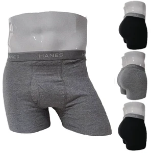 Hanes Men's Boxer Brief 4-Pack Fly Wicking 100% Cotton Black Grey - Picture 1 of 6