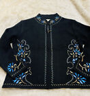 Carson Navy  embroidered Cardigan Sweater NWT Lg 100% Wool Lined Unique