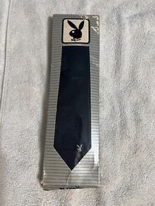 NEW in box Vintage Genuine Playboy Brand Navy Blue Necktie Tie Bunny Logo - Picture 1 of 4