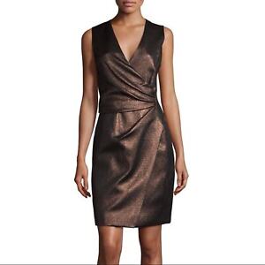 J. Mendel NEW Bronze Sleeveless Metallic Faux-Wrap Dress