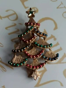 Christmas Tree Brooch Pin with Garland Balls Crystal Star 2.1/2" Free Gift Bag - Picture 1 of 5