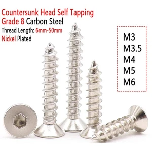 Hex Socket Countersunk Flat Head Self Tapping Screws Nickel Plated 8 Steel M2-M6 - Picture 1 of 7