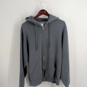 Vintage Russell Athletic Full Zip Hooded Sweatshirt Charcoal Gray Size L - Picture 1 of 8