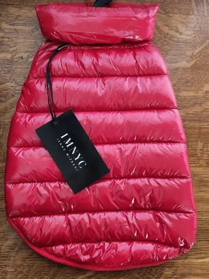 Abrigo acolchado rojo brillante IMNYC Isaac Mizrahi para perros talla pequeña cremallera completa nuevo con etiquetas 14" Foto 1 de 4