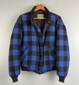 Labonville Jacket Mens Large Blue Plaid Woolrich Wool Bomber Vintage Lined *READ - Picture 1 of 11