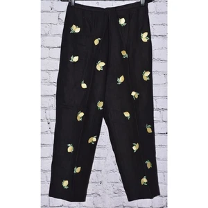 Talbots Black Irish Linen Pants Colorful Lemons Size 8p  - Picture 1 of 7