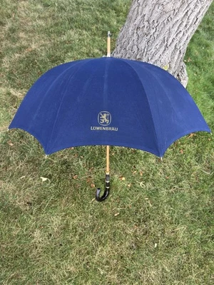Vintage Lowenbrau Dark Blue Parasol Umbrella 100% Cotton Germany 3' - Image 1 of 4