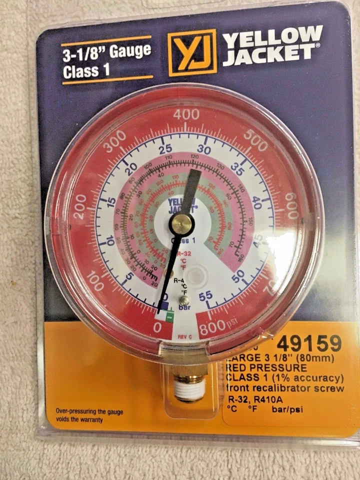 Yellow Jacket Refrigeration Air Con 80mm Red Replace Gauge R410a R32 Bar/psi