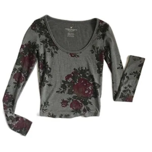 Camiseta para mujer American Eagle AEO recortada floral gris manga larga talla XS ¡USADA EN EXCELENTE ESTADO! - Imagen 1 de 9