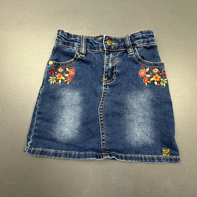 Falda vaquera Deux Par Deux para niñas talla 5 azul bordada floral caniche falda vaquera Foto 1 de 4