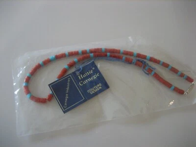 VINTAGE HATTIE CARNEGIE COUTURE DESIGN FAUX CORAL & TURQUOISE NECKLACE NWT - Image 1 of 4