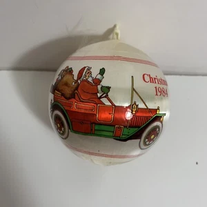Tree Ornament Christmas Memories Unbreakable Satin Ball 1984 Santa Model T Car - Picture 1 of 10