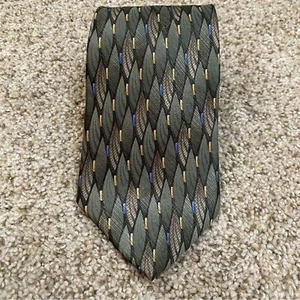 Savile Row Men's 100% Silk Dress Neck Tie Green Geometric Pattern 59" - Picture 1 of 4