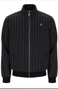 Fila Vintage Uomo Oro Cooper Jacquard Stripe Giacca Track Top Tuta Nero Egret - Foto 1 di 3
