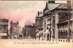 COVINGTON KENTUCKY STREET SCENE PONTE SOSPESO TRAM CARRELLO 1908 VECCHIA CARTOLINA - Foto 1 di 2