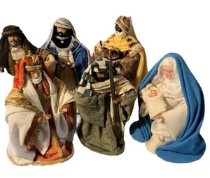 7 PIECES VINTAGE PAPER MACHE MOD PODGE DECOUPAGE FOLK ART NATIVITY SET LARGE - Picture 1 of 19