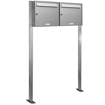 2er Premium Standbriefkasten V2A Edelstahl Anlage freistehend Postkasten 2x1 - Bild 1 von 4