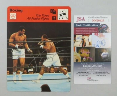 Tarjeta autógrafa firmada por Joe Frazier vs Ali 1979 Sportscaster Hof certificado de autenticidad JSA Foto 1 de 2