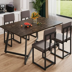 Juego de Comedor 4 Sillas y Mesa Moderno Elegante Faux Marble Top Dining Table - Picture 1 of 9