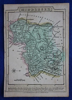 Mapa antiguo original, MIDDLESEX, LONDRES, UXBRIDGE, KINGSTON, J. Wallis c.1814 Foto 1 de 4