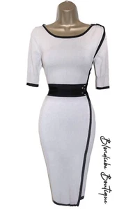 Karen Millen Size UK 12 STUNNING TAUPE FINE KNIT BODYCON PENCIL DRESS - Picture 1 of 6