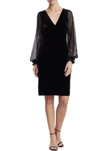 Badgley Mischka Womens Glam Long Sequin Sleeves Velvet Cocktail Dress Black Sz 4 - Picture 1 of 5
